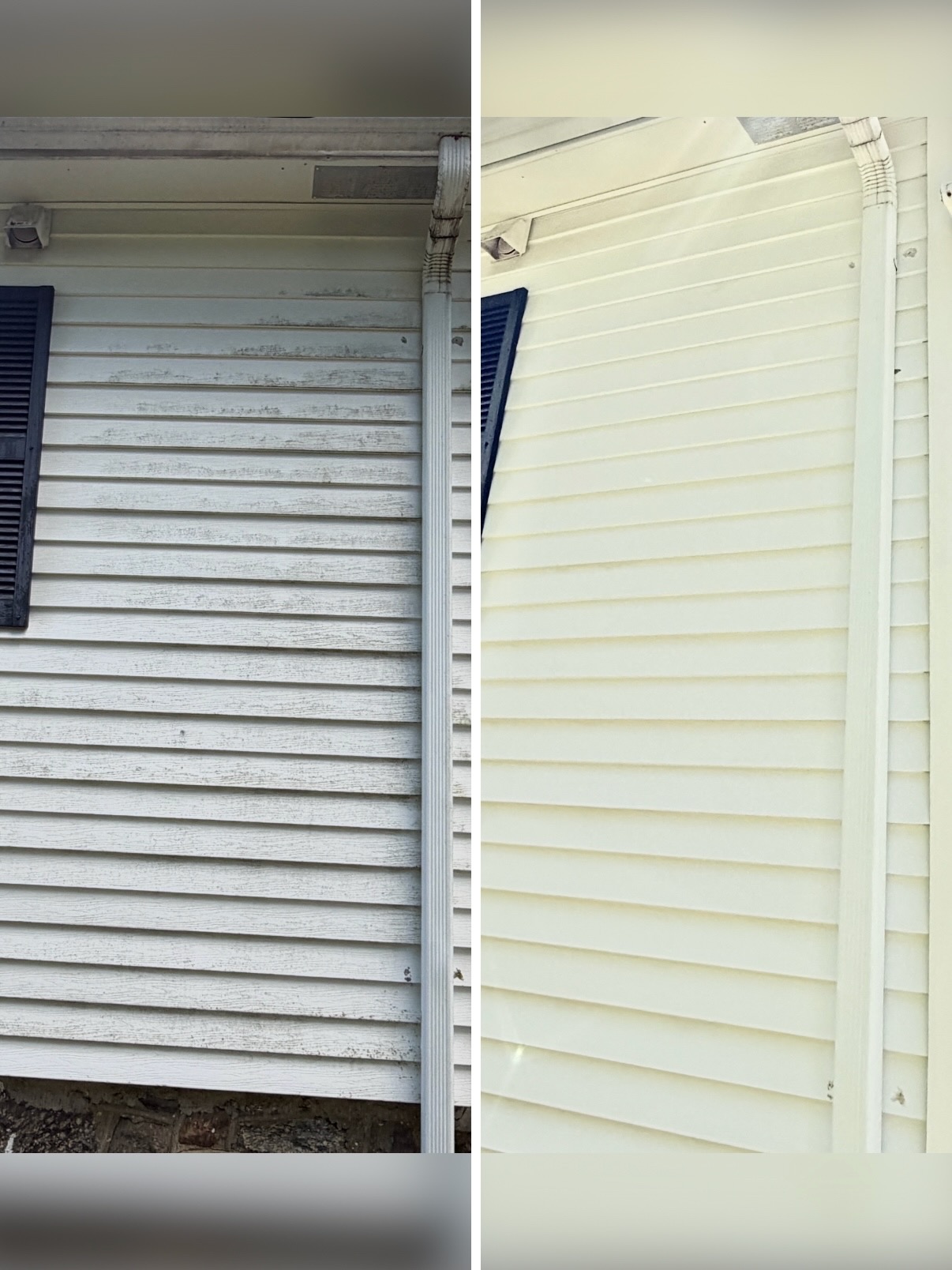 Before and after exterior soft washing result